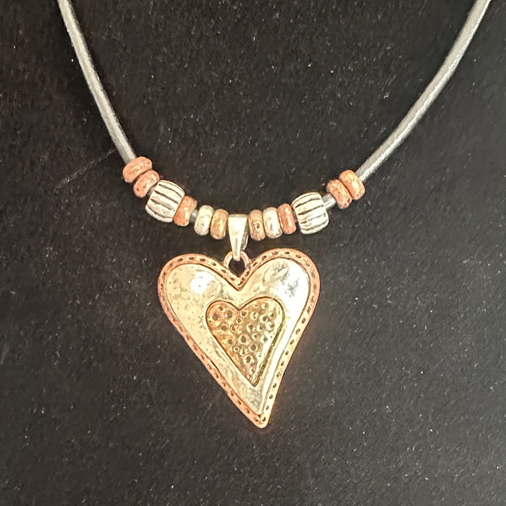 Two-Tone Heart Pendant Necklace - Rose Gold & Silver